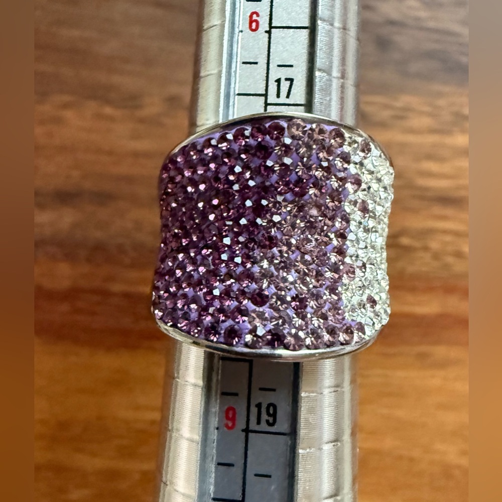 Glamorous JCM Stainless Steel Wide Purple and Silver Pace Crystal Ring Size 8